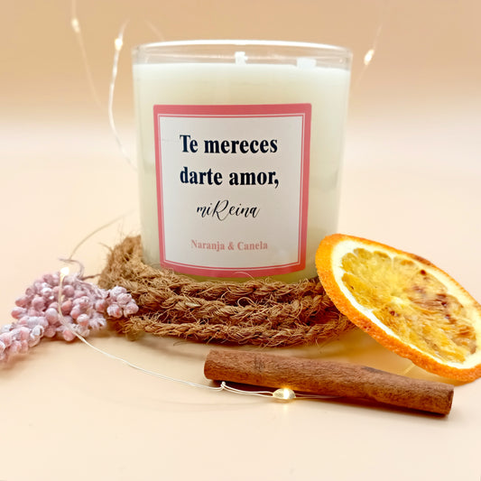 Vela perfumada "Te mereces darte amor" Naranja y Canela